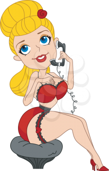 Royalty Free Clipart Image of a Pin-Up Girl on the Telephone