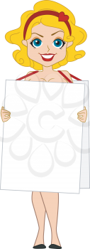 Royalty Free Clipart Image of a Naked Pin-Up Girl Behind a Board