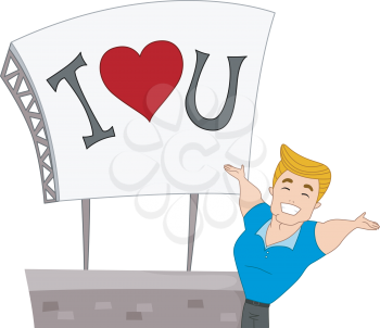 Royalty Free Clipart Image of a Pin-Up Man With an I Love You Message