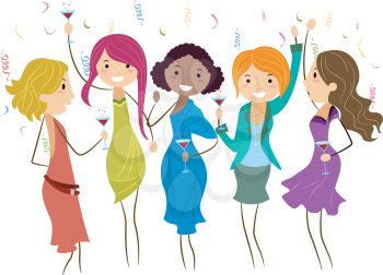 Royalty Free Clipart Image of a Group of Partying Women