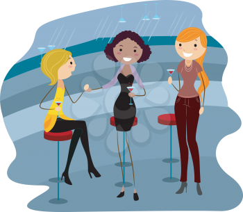 Royalty Free Clipart Image of Women at a Bar