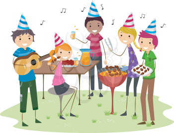 Royalty Free Clipart Image of Young People Having a Barbecue