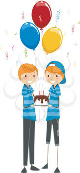 Royalty Free Clipart Image of a Twins Celebrating a Birthday