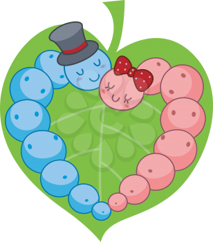Royalty Free Clipart Image of a Caterpillar Couple Forming a Heart