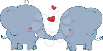 Royalty Free Clipart Image of Two Elephants With Trunks Entweined