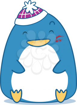 Royalty Free Clipart Image of a Penguin With Lipstick on Its Face