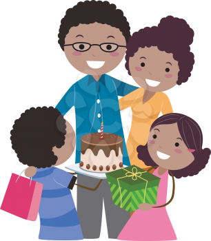 Royalty Free Clipart Image of a Family Celebrating Father's Day or a Birthday