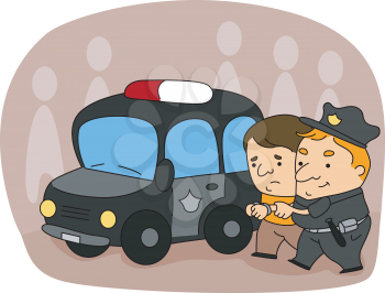 Royalty Free Clipart Image of a Cop Making an Arrest