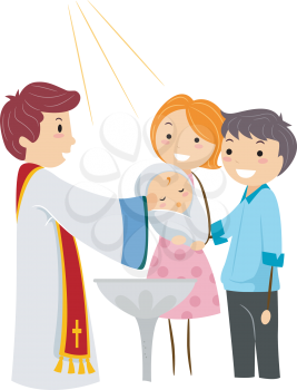 Royalty Free Clipart Image of a Baby's Baptism