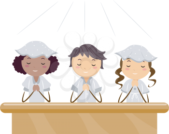 Royalty Free Clipart Image of Children Praying in Church