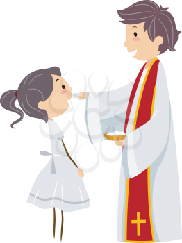 Royalty Free Clipart Image of a Girl Taking Communion