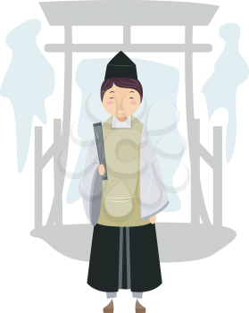 Royalty Free Clipart Image of a Shinto Priest