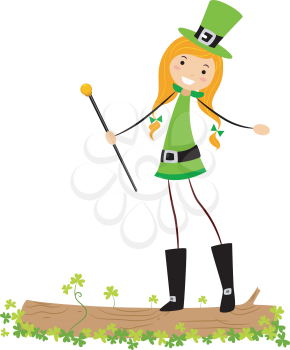 Royalty Free Clipart Image of a Girl in Irish Green