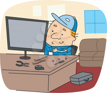 Royalty Free Clipart Image of a Computer Repairman