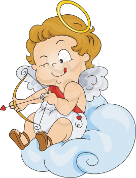 Royalty Free Clipart Image of Cupid About to Shoot an Arrow