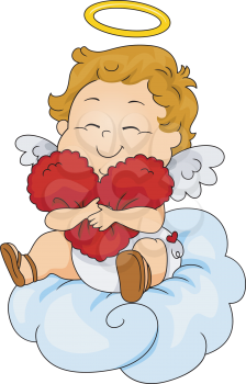 Royalty Free Clipart Image of a Cupid Holding a Heart