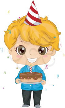 Royalty Free Clipart Image of a Child Holding a Birthday Cake