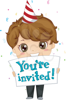 Royalty Free Clipart Image of a Boy With a Party Invitation