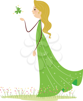 Royalty Free Clipart Image of a Woman Catching a Shamrock