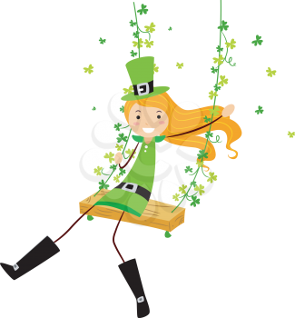 Royalty Free Clipart Image of an Irish Girl on a Swing