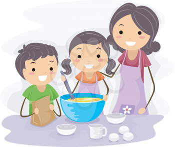 Royalty Free Clipart Image of a Family Baking