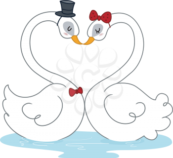 Royalty Free Clipart Image of Two Swans With Their Beaks Together