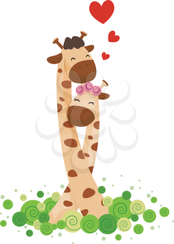 Royalty Free Clipart Image of a Giraffes in Love