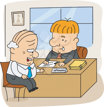 Royalty Free Clipart Image of Two Men at a Desk