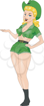 Royalty Free Clipart Image of a Pin-Up Girl in Green