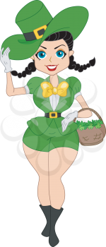 Royalty Free Clipart Image of a Pin-Up in an Irish Costume