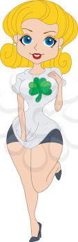 Royalty Free Clipart Image of a Girl Wearing a Shirt With a Shamrock on It