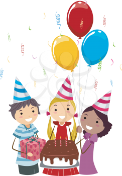 Royalty Free Clipart Image of a Children's Birthday Party