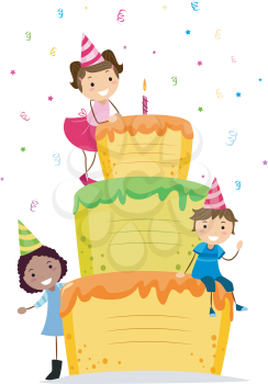 Royalty Free Clipart Image of Children on a Cake