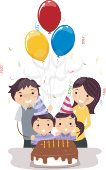 Royalty Free Clipart Image of Twins Celebrating a Birthday