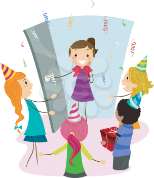 Royalty Free Clipart Image of a Person Arriving at a Birthday