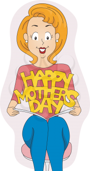 Royalty Free Clipart Image of a Woman Holding a Mother's Day Card