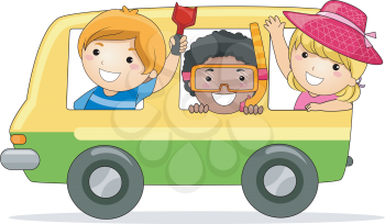 Royalty Free Clipart Image of Kids in a Van