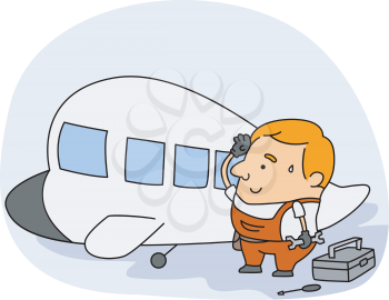 Royalty Free Clipart Image of an Aircraft Mechanic