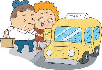 Royalty Free Clipart Image of a Woman Hiring a Taxi