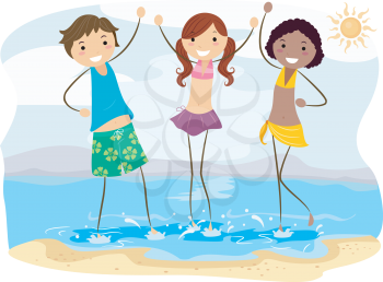 Royalty Free Clipart Image of Friends at the Beach