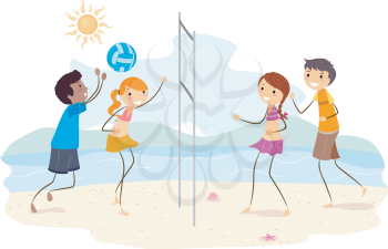 Royalty Free Clipart Image of Teens Playing Beach Volleyball