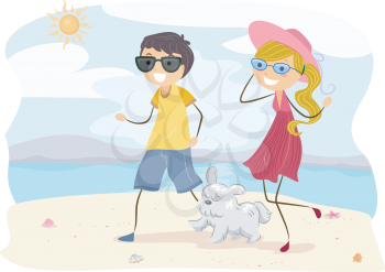 Royalty Free Clipart Image of Children and a Dog on the Beach