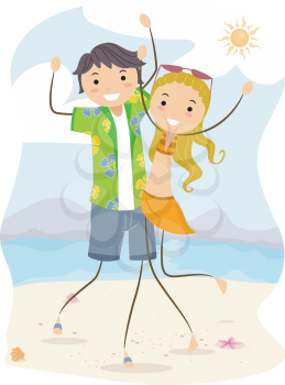 Royalty Free Clipart Image of Young People at the Beach