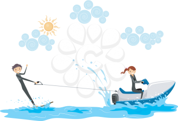 Royalty Free Clipart Image of a Couple Wakeboarding