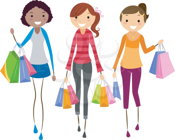 Royalty Free Clipart Image of Girls Shopping