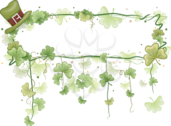Royalty Free Clipart Image of a St. Patrick's Day Theme With Shamrocks and a hat