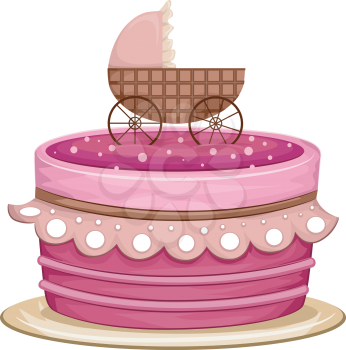 Royalty Free Clipart Image of a Cake With a Buggy On It