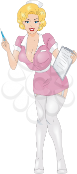 Royalty Free Clipart Image of a Pin-Up Girl Wearing a Nurse's Costume