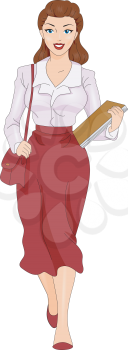 Royalty Free Clipart Image of a Woman Carrying Papers