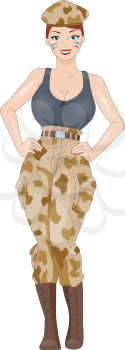 Royalty Free Clipart Image of a Pin-Up Girl in Camouflage